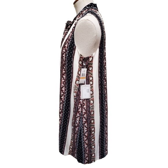 1.State Tie Neck Striped Boho Printed Sleeveless Swing Shift Dress Chalk S - Picture 4 of 12